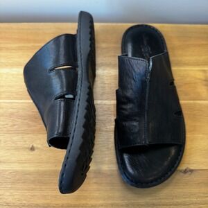 Born Crown Men‎ 10 EU 44 Black Leather Slide Sandals Slip On Casual Resort Beach
